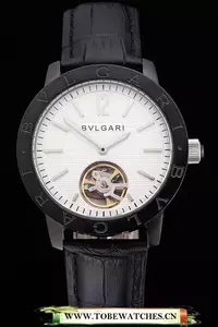 Bvlgari Tourbillon White Dial Black Case Black Leather Strap En121227