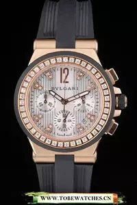 Bvlgari Diagono 36mm White Dial Gold Case With Diamonds Black Rubber Bracelet En56142
