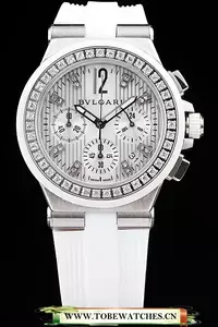 Bvlgari Diagono 36mm White Dial Stainless Steel Case With Diamonds White Rubber Bracelet En56162