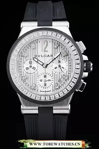 Bvlgari Diagono 36mm White Dial Stainless Steel Case With Diamonds Black Rubber Bracelet En56192