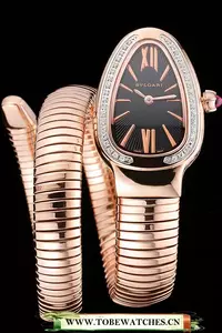 Bvlgari Serpenti 23mm Black Dial Rose Gold Case With Diamonds Rose Gold Bracelet En116385