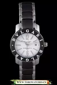 Bvlgari Bvlgari 27mm White Dial Stainless Steel Case Black Bezel Two Tone Steel Bracelet En116397