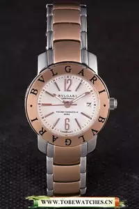 Bvlgari 27mm White Dial Roze Gold Case Two Tone Staineless Steel Bracelet En116401