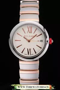 Bvlgari Lvcea White Dial Rose Gold Numerals Stainless Steel Case Two Tone Bracelet En121347
