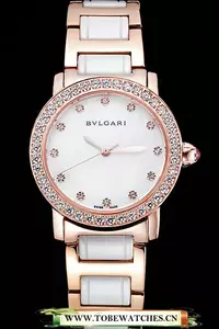 Bvlgari Bvlgari White Pearl Diamond Hourmarks Dial Gold Case Diamond Bezel Two Tone Bracelet En121511