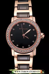 Bvlgari Bvlgari Black Dial Diamond Hourmarks Gold Case Diamond Bezel Two Tone Bracelet En121519