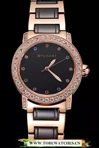 Bvlgari Bvlgari Black Dial Jewel Hourmarks Gold Case Diamond Bezel Two Tone Bracelet En121520