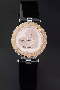 Bvlgari B.zero1 25mm White Dial Stainless Steel Case Gold Bezel Black Leather Bracelet En2791