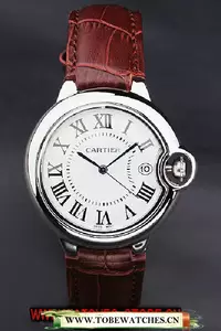 Cartier Ballon Bleu 42mm White Dial Stainless Steel Case Brown Leather Bracelet En57559