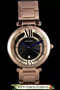 Cartier Ballon Bleu Rose Gold Stainelss Steel Strap Black Dial En59528