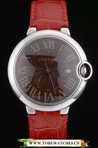 Cartier Ballon Bleu 42mm Brown Dial Stainless Steel Case Red Leather Bracelet En59111