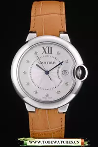 Cartier Ballon Bleu 42mm White Dial Stainless Steel Case Light Brown Leather Bracelet En59114