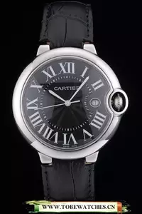 Cartier Ballon Bleu 42mm Black Dial Stainless Steel Case Black Leather Bracelet En59119