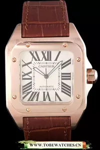 Cartier Santos Rose Gold With Brown Leather Strap En59615