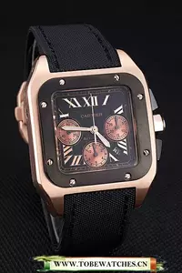 Cartier Santos Rose Gold Bezel With Black Dial And Black Fabric Strap En59616