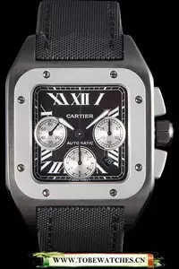 Cartier Santos Two Tone Bezel With Black Dial And Black Fabric Strap En59618