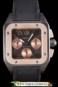 Cartier Santos Rose Gold Bezel With Black Dial And Black Fabric Strap En59619