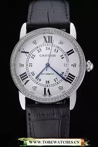 Cartier Ronde Louis Stainless Steel Diamond Case White Dial Roman And Diamond Numerals En60095