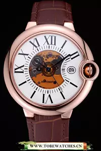 Cartier Ballon Bleu De Cartier White Dial Gold Case Brown Leather Bracelet En60441