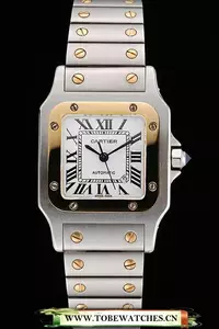 Cartier Santos De Cartier Galbeee Yellow Gold And Steel Case Steel Bracelet Small En60528