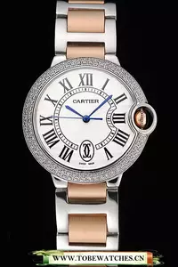 Ballon Blue De Cartier Diamond Steel Case White Dial Roman Numerals Two Tone Bracelet En60531