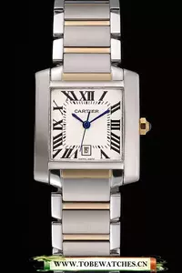 Cartier Tank Francaise Steel Case White Dial Roman Numerals Two Tone Bracelet En60532