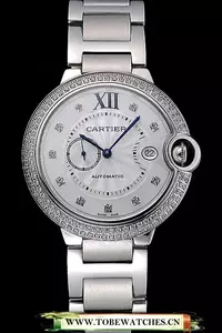 Cartier Ballon Bleu Diamond Case White Dial Stainless Steel Bracelet En60599