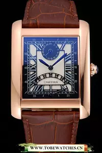 Cartier Tank Black Dial Rose Gold Case Brown Leather Strap En120737