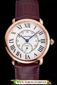 Cartier Ronde Louis Cartier White Dial Gold Case Purple Leather Strap En121524