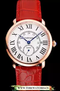 Cartier Ronde Louis Cartier White Dial Gold Case Red Leather Strap En121527