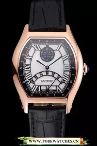 Cartier Tortue Perpetual Calendar White Dial Gold Case Black Leather Strap En121542