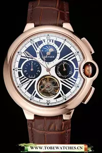 Cartier Ballon Bleu Flying Tourbillon White Dial Rose Gold Case Brown Leather Strap En122127