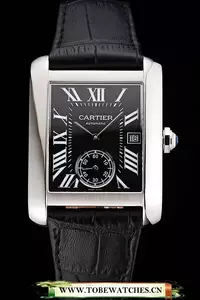 Cartier Tank Mc Black Dial Stainless Steel Case Black Leather Strap En122139