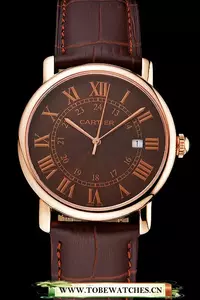 Cartier Ronde Solo Brown Dial Rose Gold Case Brown Leather Strap En122581