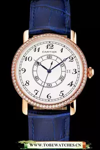 Cartier Ronde Solo White Dial Diamond Bezel Rose Gold Case Blue Leather Strap En122585