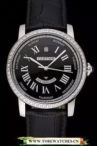 Cartier Ballon Bleu Gmt Silver Dial Stainless Steel Case Black Leather Strap En122735