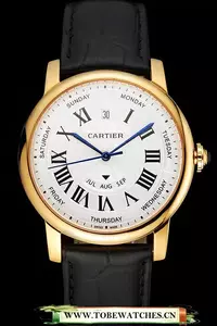 Cartier Rotonde Annual Calendar White Dial Gold Case Black Leather Strap En122740