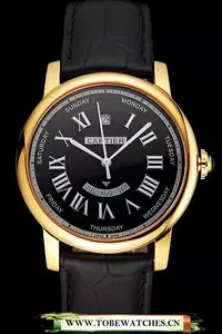 Cartier Rotonde Annual Calendar Black Dial Gold Case Black Leather Strap En122741