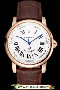 Cartier Rotonde Annual Calendar White Dial Rose Gold Case Brown Leather Strap En122743