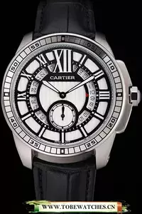 Cartier Calibre De Cartier Small Seconds Black And White Dial Stainless Steel Case Black Leather Strap En122910
