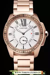 Cartier Calibre De Cartier Small Seconds White Dial Rose Gold Case And Bracelet En122915
