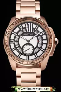 Cartier Calibre De Cartier Small Seconds Black And White Dial Rose Gold Case And Bracelet En122916