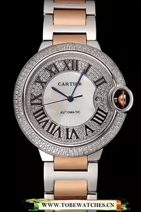 Cartier Ballon Bleu 46 Mm Diamond Dial Diamond Case Rose Gold And Staineless Steel Bracelet En124503