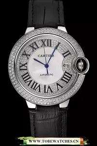 Cartier Ballon Bleu 46 Mm Diamond Dial Diamond Case Black Leather Bracelet En124512