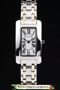 Cartier Tank Americaine 21mm White Dial Stainless Steel Case Two Tone Bracelet En57543