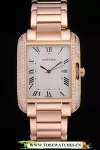 Cartier Tank Anglaise 36mm White Dial Diamonds Rose Gold Case Rose Gold Bracelet En59154