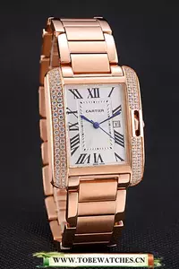 Cartier Tank Anglaise 30mm White Dial Diamonds Rose Gold Case Rose Gold Bracelet En59155