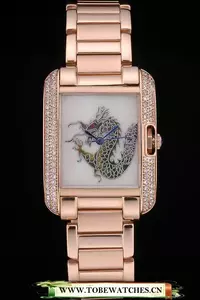 Cartier Tank Anglaise White Dragon Dial Diamonds Rose Gold Case Rose Gold Bracelet En59160
