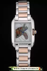 Cartier Tank Anglaise White Tortoise Dial Stainless Steel Case Two Tone Bracelet En59164