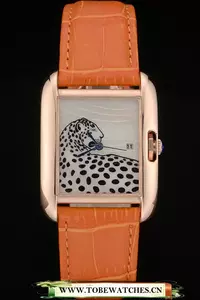 Cartier Tank Anglaise White Tiger Dial Gold Case Orange Leather Bracelet En59170